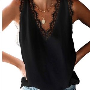 V Neck Loose Fitting Lace Trim Tank Top NWOT